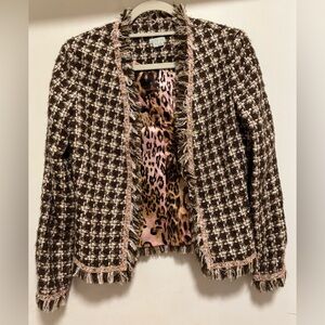 CYNTHIA ROSE Tweed Sequin Houndstooth Blazer